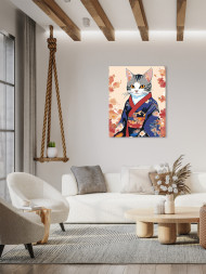 Картина по номерам &amp;quot;Котик с цветами в кимоно&amp;quot;