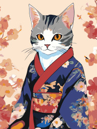 Картина по номерам &amp;quot;Котик с цветами в кимоно&amp;quot;