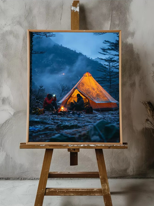 Постер на холсте &amp;quot;Ночь у костра в горах&amp;quot;