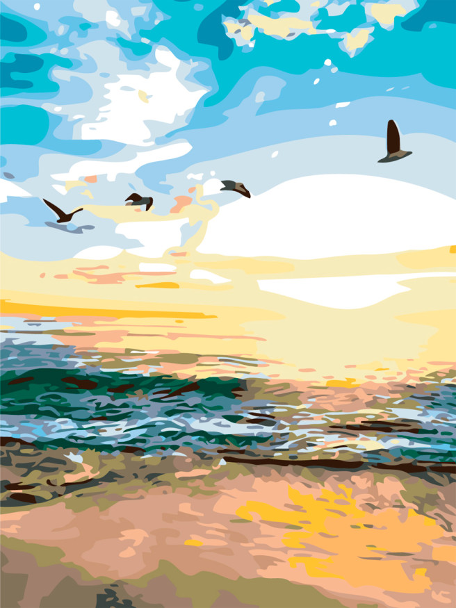 Raqamlar bo&amp;#039;yicha rasm &amp;quot;Dengizda quyosh chiqishi&amp;quot;