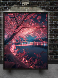 Holstga bosilgan poster &quot;Oy nuri ostidagi sakura&quot;