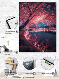 Holstga bosilgan poster &quot;Oy nuri ostidagi sakura&quot;