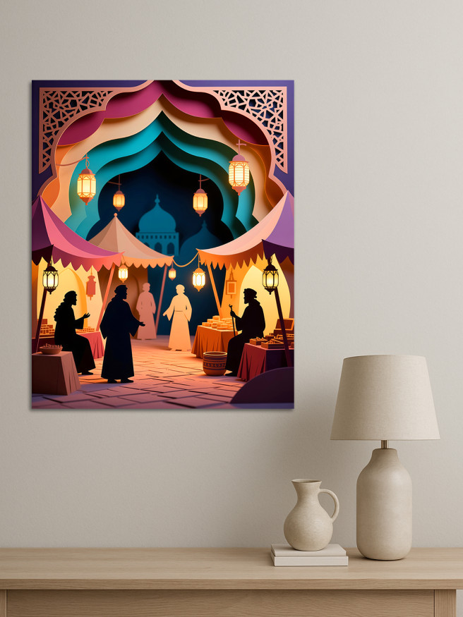 Holstga bosilgan poster &amp;quot;Sharq kechki bozori&amp;quot;