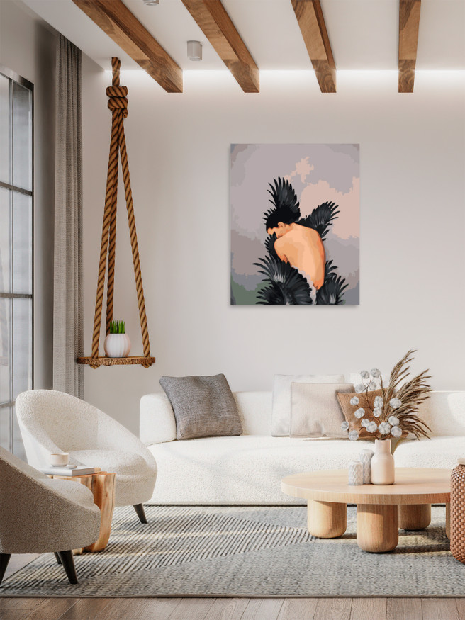 Картина по номерам &amp;quot;Девушка укрывается в крылья&amp;quot;