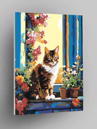 Raqamlar bo'yicha rasm "Deraza oldida mushuk"