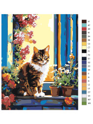 Raqamlar bo'yicha rasm "Deraza oldida mushuk"