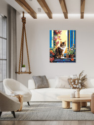 Raqamlar bo'yicha rasm "Deraza oldida mushuk"