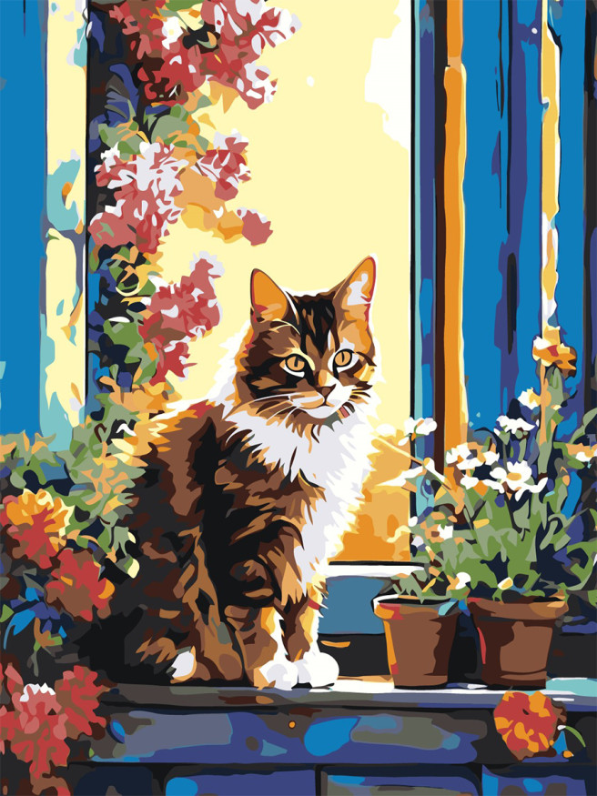 Картина по номерам &amp;quot;Котик у окна&amp;quot;