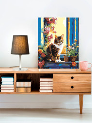 Raqamlar bo'yicha rasm "Deraza oldida mushuk"