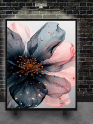 Holstga bosilgan poster &quot;Oltin donachali qora-pushti gul&quot;