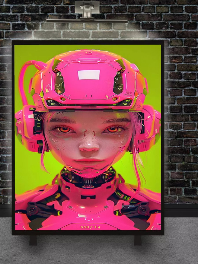 Постер на холсте &amp;quot;Кибер-девушка в розовом шлеме&amp;quot;