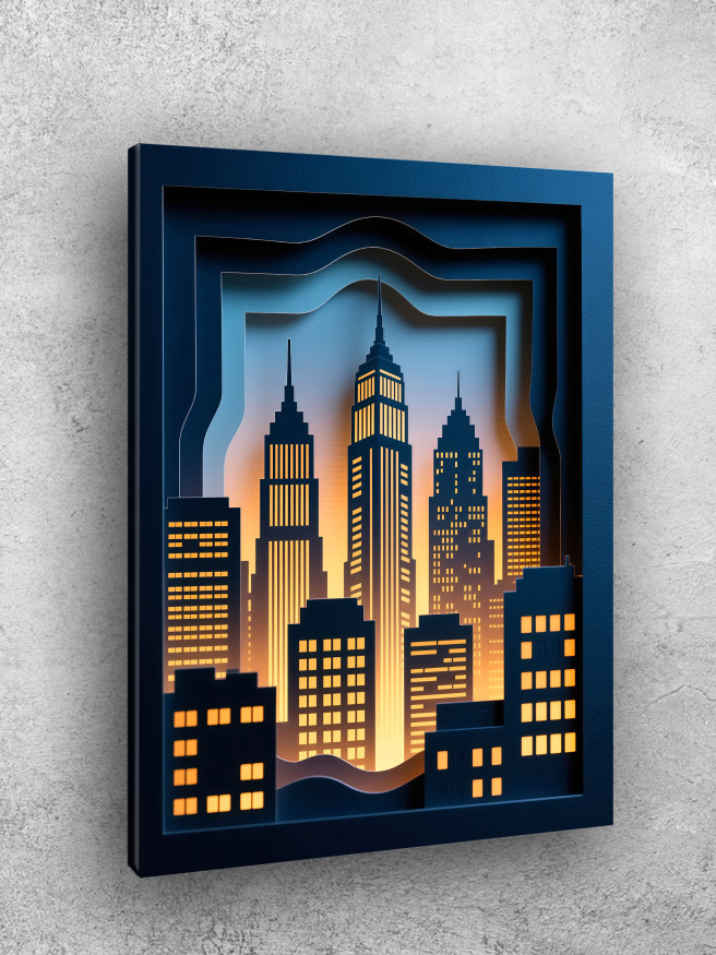 Holstga bosilgan poster &amp;quot;Shahar ustidagi quyosh botishi&amp;quot;