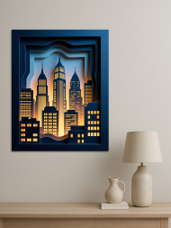 Holstga bosilgan poster "Shahar ustidagi quyosh botishi"