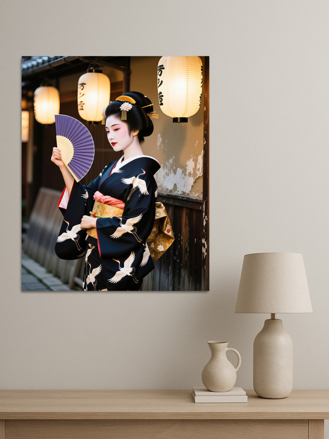 Holstga bosilgan poster &amp;quot;Chiroqlar yonida muxlisli geysha&amp;quot;