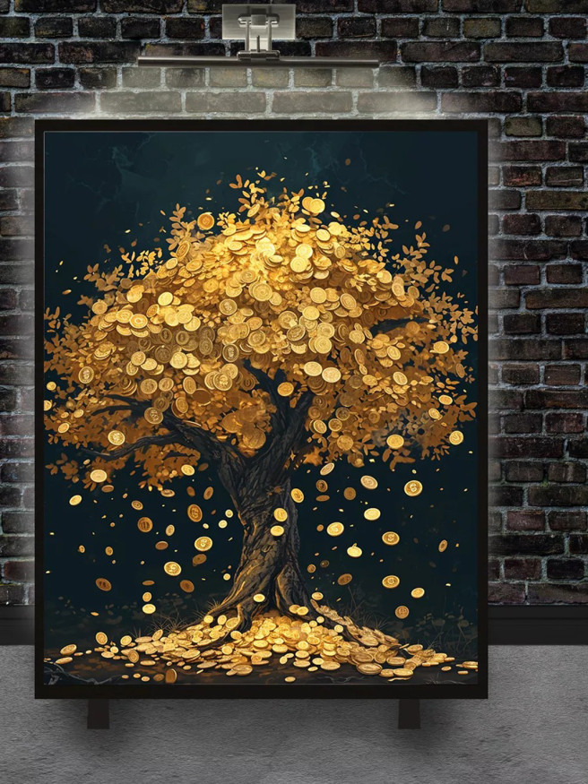 Holstga bosilgan poster &amp;quot;Tilla tangalardan iborat daraxt&amp;quot;