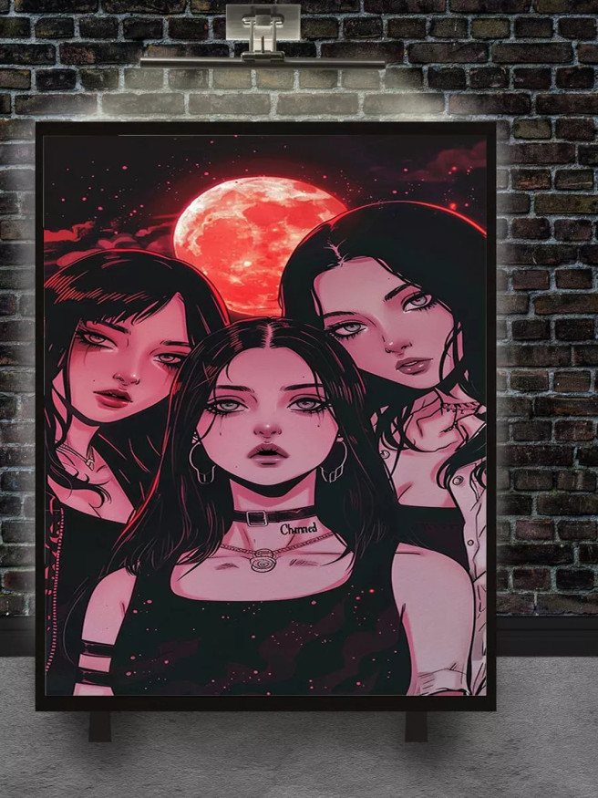 Holstga bosilgan poster &amp;quot;Qizil oy ostidagi uch jodugar&amp;quot;