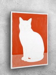 Holstga bosilgan poster "Qizil fon ustida oq mushuk"