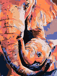 Raqamlar bo'yicha rasm "Slon va bolasi"