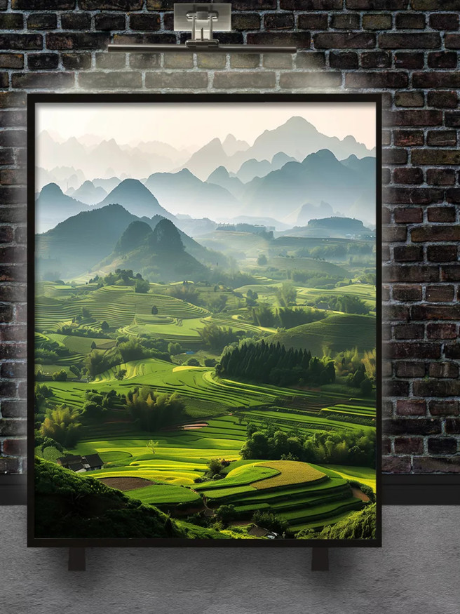 Постер на холсте &amp;quot;Туманные горы и зелёные террасы&amp;quot;