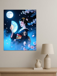 Holstga bosilgan poster &quot;To‘lin oy nurida geysha&quot;