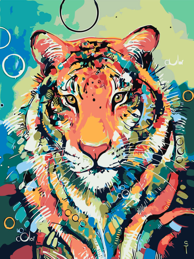 Картина по номерам &amp;quot;Цветастый тигр&amp;quot;