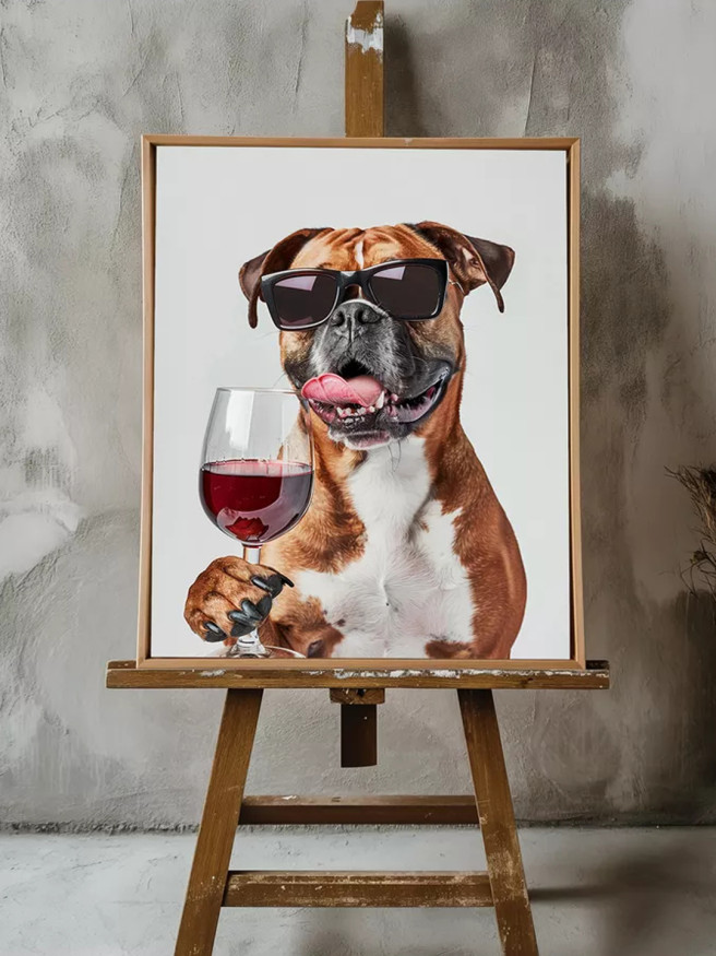 Holstga bosilgan poster &amp;quot;Ko‘zoynakli va bokalli it&amp;quot;