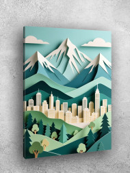 Holstga bosilgan poster "Tog‘ etagidagi shahar"