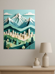 Holstga bosilgan poster "Tog‘ etagidagi shahar"