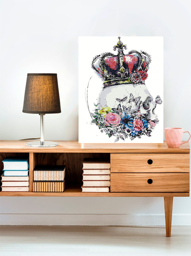 Картина по номерам &amp;quot;Череп человека в шапке с цветами&amp;quot;