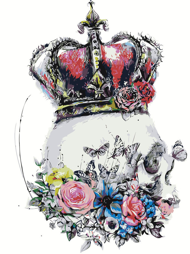 Картина по номерам &amp;quot;Череп человека в шапке с цветами&amp;quot;