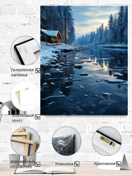 Holstga bosilgan poster "Daryo bo‘yidagi qishki oqshom"