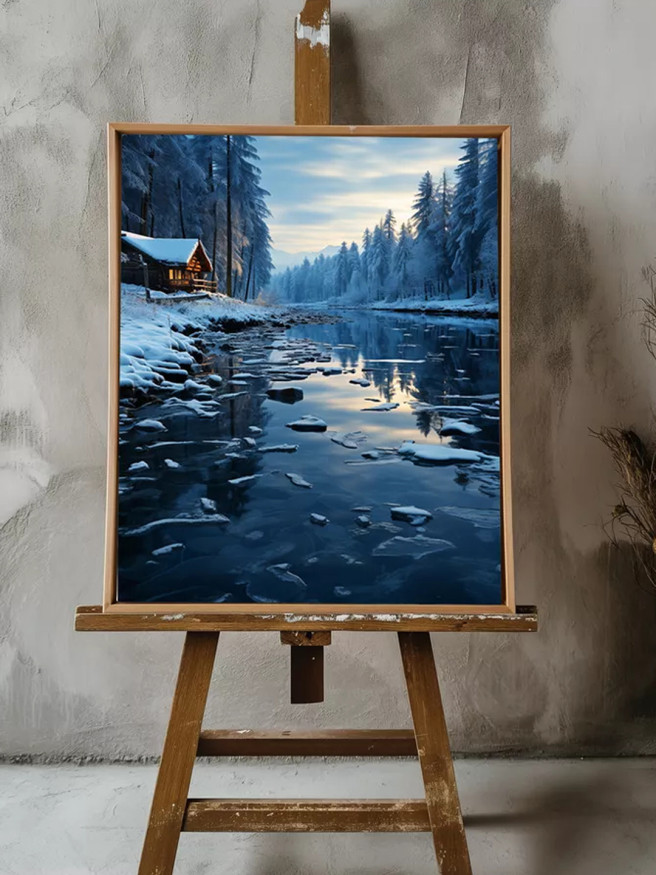 Постер на холсте &amp;quot;Зимний вечер у реки&amp;quot;