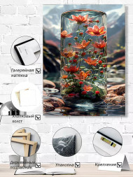 Holstga bosilgan poster &quot;Buloq yonidagi shisha ostida gullar&quot;