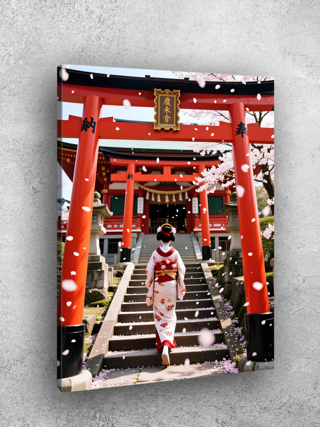 Постер на холсте &amp;quot;Гейша у ворот тории весной&amp;quot;