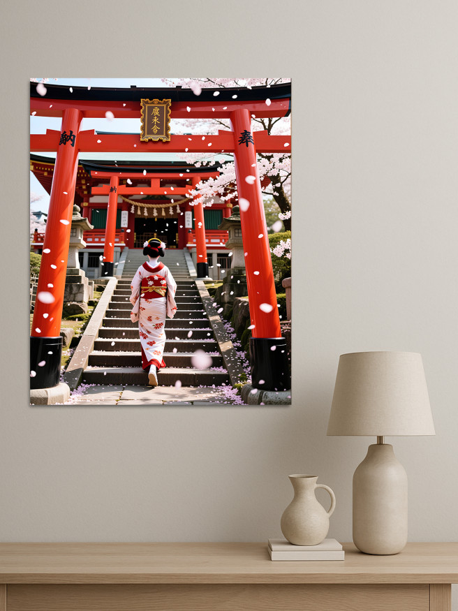 Постер на холсте &amp;quot;Гейша у ворот тории весной&amp;quot;
