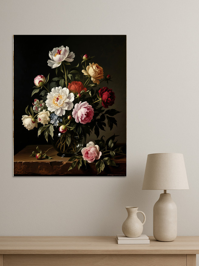 Постер на холсте &amp;quot;Пышный букет пионов в вазе&amp;quot;