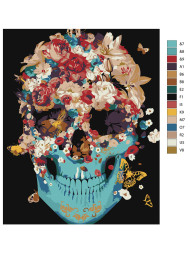 Raqamlar bo'yicha rasm "Gullar va kapalaklar bilan inson bosh suyagi"