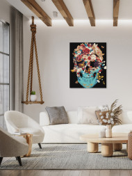 Raqamlar bo'yicha rasm "Gullar va kapalaklar bilan inson bosh suyagi"