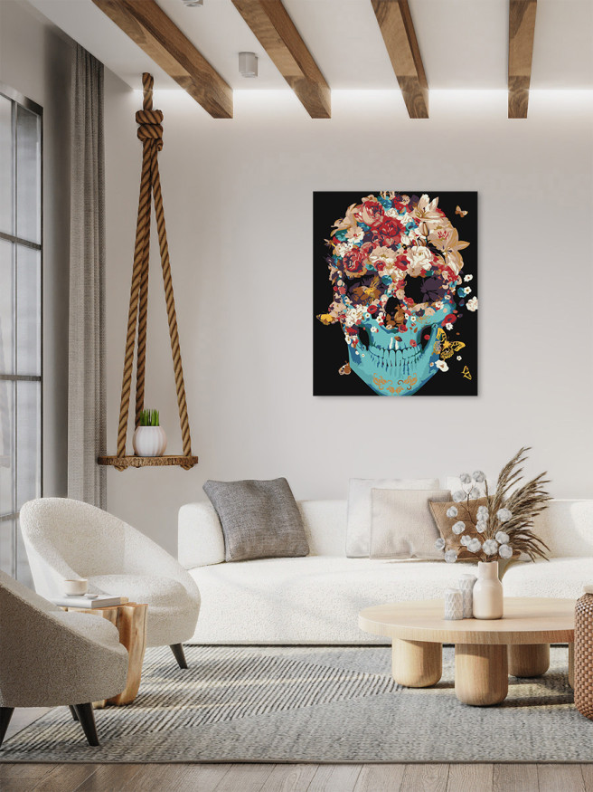 Raqamlar bo&amp;#039;yicha rasm &amp;quot;Gullar va kapalaklar bilan inson bosh suyagi&amp;quot;