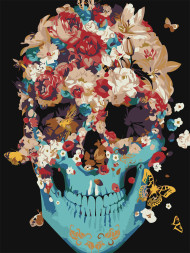 Raqamlar bo'yicha rasm "Gullar va kapalaklar bilan inson bosh suyagi"