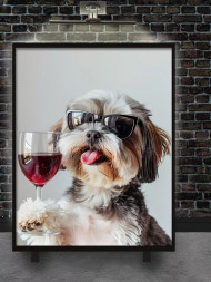 Постер на холсте &amp;quot;Пёс в очках с бокалом вина&amp;quot;