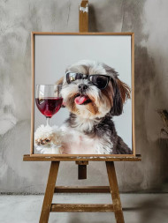 Постер на холсте &amp;quot;Пёс в очках с бокалом вина&amp;quot;