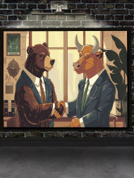 Постер на холсте &amp;quot;Деловая сделка быка и медведя&amp;quot;