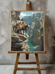 Holstga bosilgan poster "Qoyalardagi otliqlar"