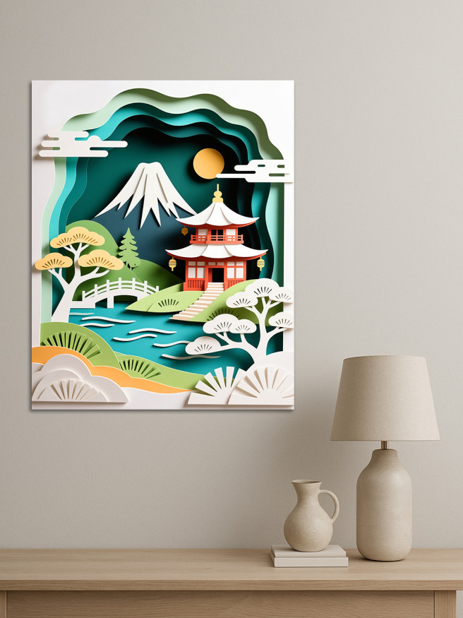 Holstga bosilgan poster &amp;quot;Fudzi etagidagi pagoda&amp;quot;