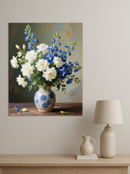 Постер на холсте &amp;quot;Букет белых и синих цветов в вазе&amp;quot;
