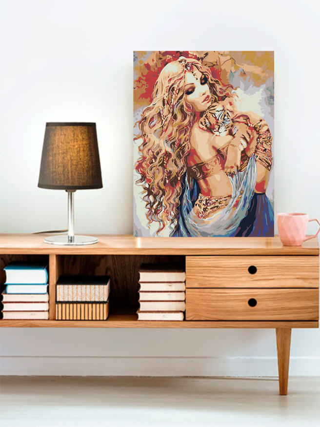 Картина по номерам &amp;quot;Девушка и тигрёнок&amp;quot;