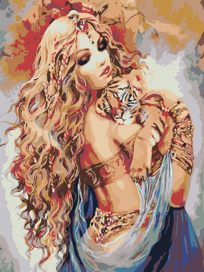 Картина по номерам &amp;quot;Девушка и тигрёнок&amp;quot;