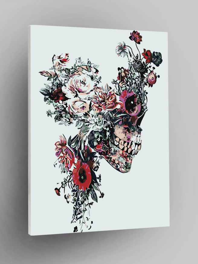 Картина по номерам &amp;quot;Череп человека с цветами&amp;quot;