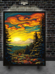 Постер на холсте &amp;quot;Закат над хвойным лесом&amp;quot;